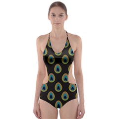 Peacock Inspired Background Cut-out One Piece Swimsuit by Simbadda