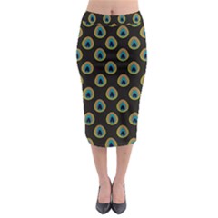 Peacock Inspired Background Midi Pencil Skirt by Simbadda