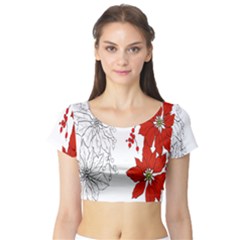 Poinsettia Flower Coloring Page Short Sleeve Crop Top (tight Fit) by Simbadda