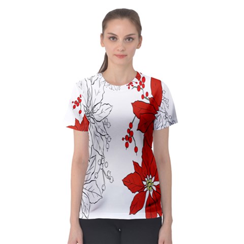 Poinsettia Flower Coloring Page Women s Sport Mesh Tee by Simbadda