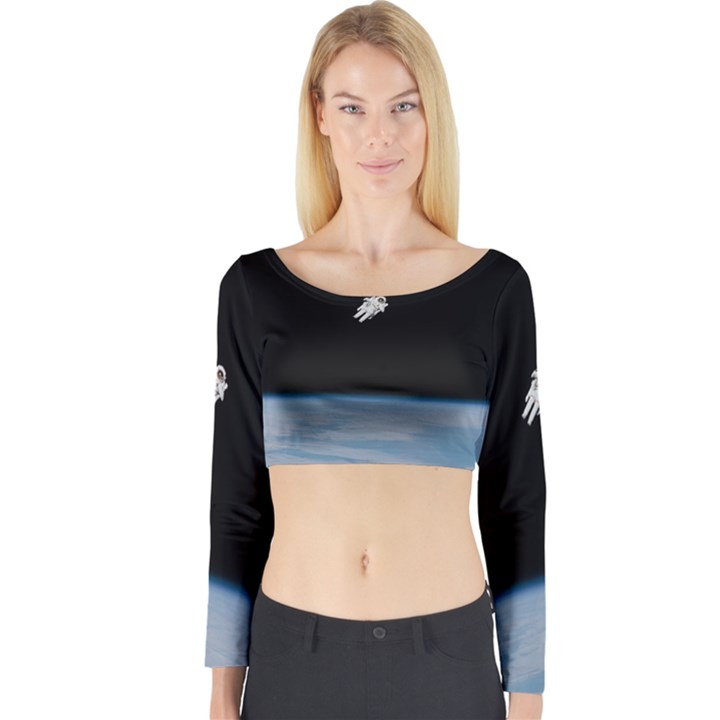 Amazing Stunning Astronaut Amazed Long Sleeve Crop Top