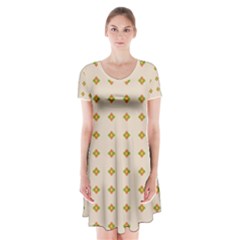 Pattern Background Retro Short Sleeve V-neck Flare Dress