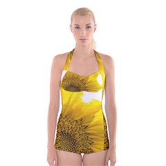 Plant Nature Leaf Flower Season Boyleg Halter Swimsuit  by Simbadda