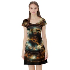 Science Fiction Energy Background Short Sleeve Skater Dress by Simbadda