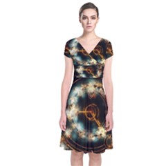 Science Fiction Energy Background Short Sleeve Front Wrap Dress by Simbadda