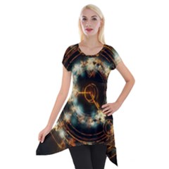 Science Fiction Energy Background Short Sleeve Side Drop Tunic by Simbadda