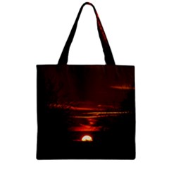 Sunset Sun Fireball Setting Sun Zipper Grocery Tote Bag by Simbadda