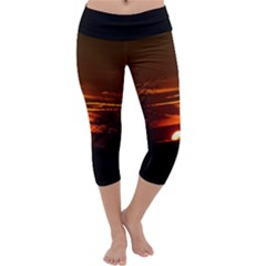 Sunset Sun Fireball Setting Sun Capri Yoga Leggings by Simbadda