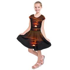 Sunset Sun Fireball Setting Sun Kids  Short Sleeve Dress