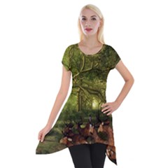 Red Deer Deer Roe Deer Antler Short Sleeve Side Drop Tunic