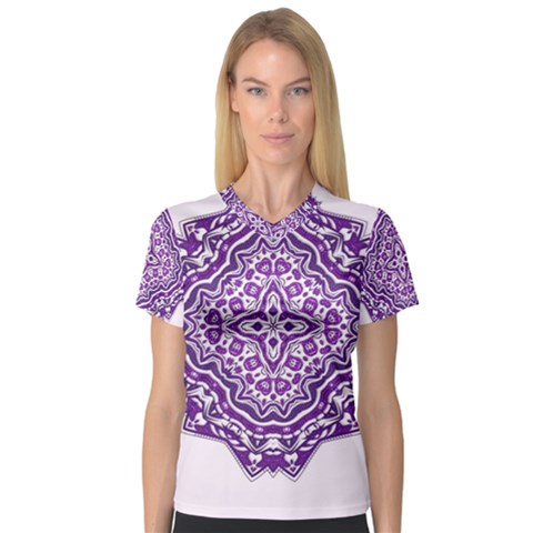 Mandala Purple Mandalas Balance Women s V-neck Sport Mesh Tee by Simbadda