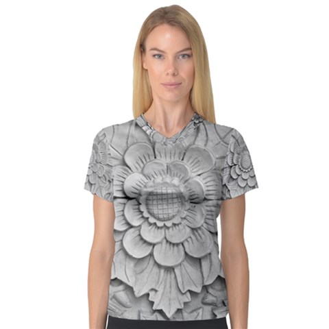 Pattern Motif Decor Women s V-neck Sport Mesh Tee by Simbadda