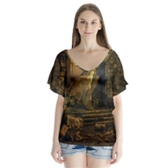 Woman Lost Model Alone Flutter Sleeve Top