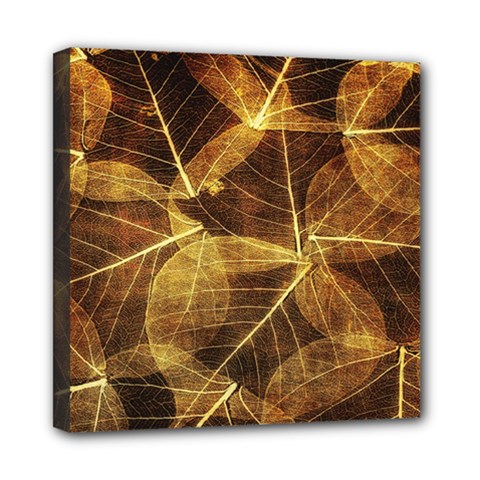 Leaves Autumn Texture Brown Mini Canvas 8  X 8  by Simbadda