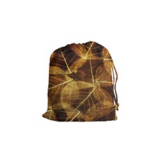 Leaves Autumn Texture Brown Drawstring Pouches (small)  by Simbadda