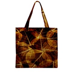 Leaves Autumn Texture Brown Zipper Grocery Tote Bag by Simbadda