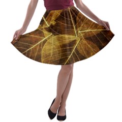 Leaves Autumn Texture Brown A-line Skater Skirt by Simbadda