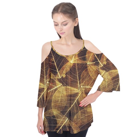 Leaves Autumn Texture Brown Flutter Tees by Simbadda