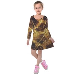 Leaves Autumn Texture Brown Kids  Long Sleeve Velvet Dress by Simbadda