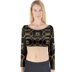 Black And Gold Pattern Elegant Geometric Design Long Sleeve Crop Top by yoursparklingshop