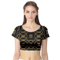 Black And Gold Pattern Elegant Geometric Design Short Sleeve Crop Top (tight Fit) by yoursparklingshop