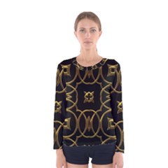 Black And Gold Pattern Elegant Geometric Design Women s Long Sleeve Tee