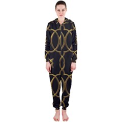 Black And Gold Pattern Elegant Geometric Design Hooded Jumpsuit (ladies)  by yoursparklingshop