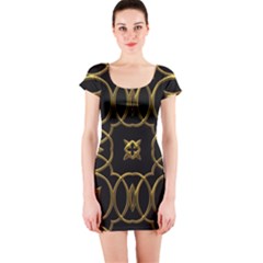 Black And Gold Pattern Elegant Geometric Design Short Sleeve Bodycon Dress by yoursparklingshop