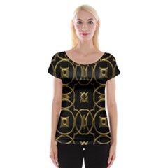 Black And Gold Pattern Elegant Geometric Design Women s Cap Sleeve Top by yoursparklingshop