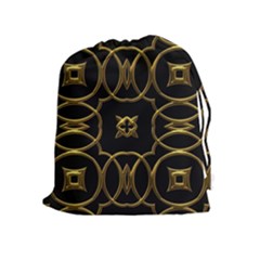 Black And Gold Pattern Elegant Geometric Design Drawstring Pouches (extra Large) by yoursparklingshop