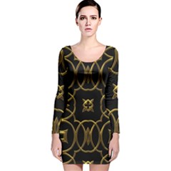 Black And Gold Pattern Elegant Geometric Design Long Sleeve Velvet Bodycon Dress by yoursparklingshop