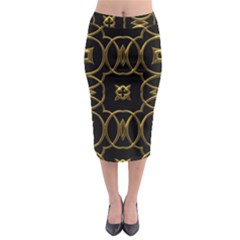 Black And Gold Pattern Elegant Geometric Design Midi Pencil Skirt