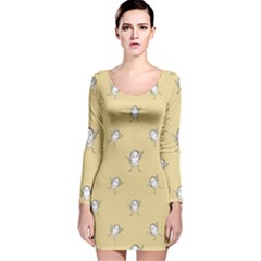 Happy Character Kids Motif Pattern Long Sleeve Velvet Bodycon Dress