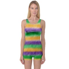 Mardi Gras Strip Tie Die One Piece Boyleg Swimsuit by PhotoNOLA