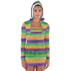 Mardi Gras Strip Tie Die Women s Long Sleeve Hooded T-shirt by PhotoNOLA