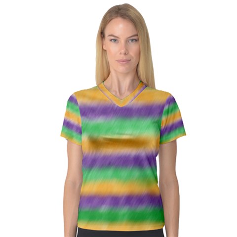 Mardi Gras Strip Tie Die Women s V-neck Sport Mesh Tee by PhotoNOLA