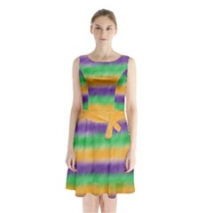 Mardi Gras Strip Tie Die Sleeveless Chiffon Waist Tie Dress by PhotoNOLA