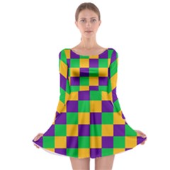 Mardi Gras Checkers Long Sleeve Skater Dress by PhotoNOLA