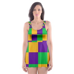 Mardi Gras Checkers Skater Dress Swimsuit by PhotoNOLA