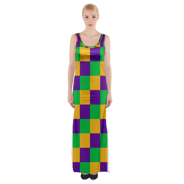 Mardi Gras Checkers Maxi Thigh Split Dress