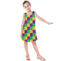 Mardi Gras Checkers Kids  Sleeveless Dress by PhotoNOLA