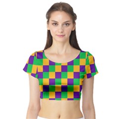 Mardi Gras Checkers Short Sleeve Crop Top (tight Fit) by PhotoNOLA