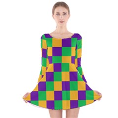 Mardi Gras Checkers Long Sleeve Velvet Skater Dress by PhotoNOLA