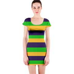 Mardi Gras Stripes Short Sleeve Bodycon Dress