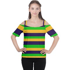 Mardi Gras Stripes Women s Cutout Shoulder Tee