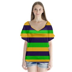 Mardi Gras Stripes Flutter Sleeve Top