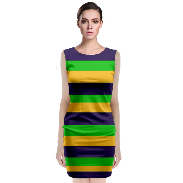 Mardi Gras Stripes Sleeveless Velvet Midi Dress