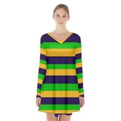 Mardi Gras Stripes Long Sleeve Velvet V-neck Dress