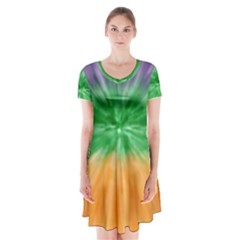 Mardi Gras Tie Die Short Sleeve V-neck Flare Dress by PhotoNOLA