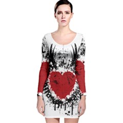 Wings Of Heart Illustration Long Sleeve Velvet Bodycon Dress by TastefulDesigns